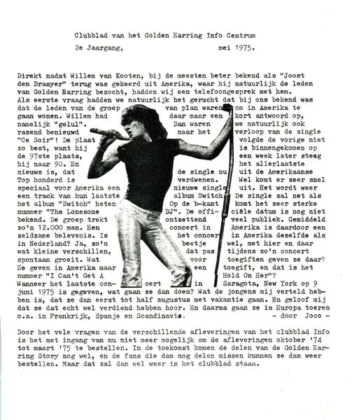 Golden Earring fanclub magazine 1975#5 Page 1 front